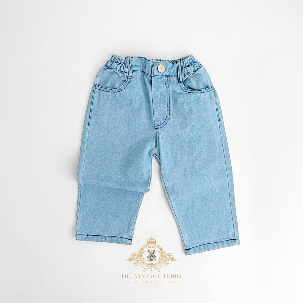 NWT Cute Kids Denim Jeans Straight Leg Comfy Relaxed Fit Stone Wash Blue 4T
